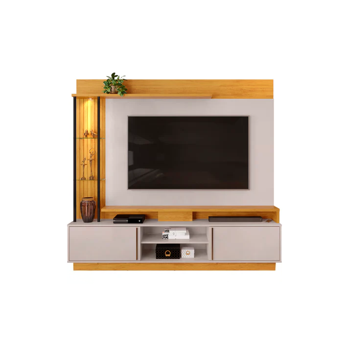Home TV 70" Martino 2 Puertas Café Claro Gris Di Poretti