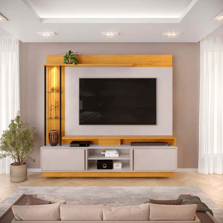 Home TV 70" Martino 2 Puertas Café Claro Gris Di Poretti