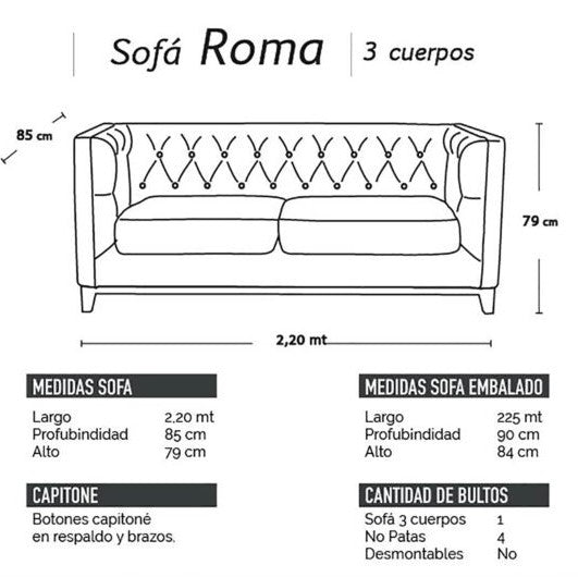 Sofá 3 Cuerpos Roma Lino Blanco Latam Home