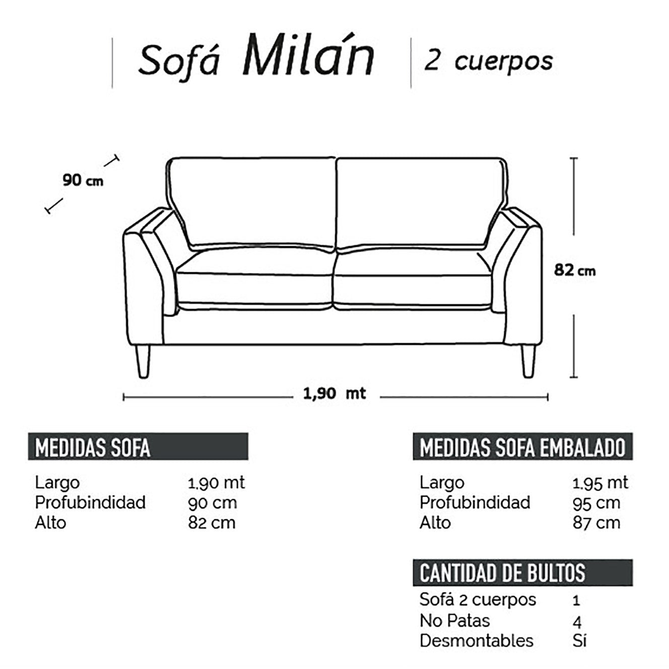 Sofá 2 Cuerpos Milán Lino Blanco Latam Home