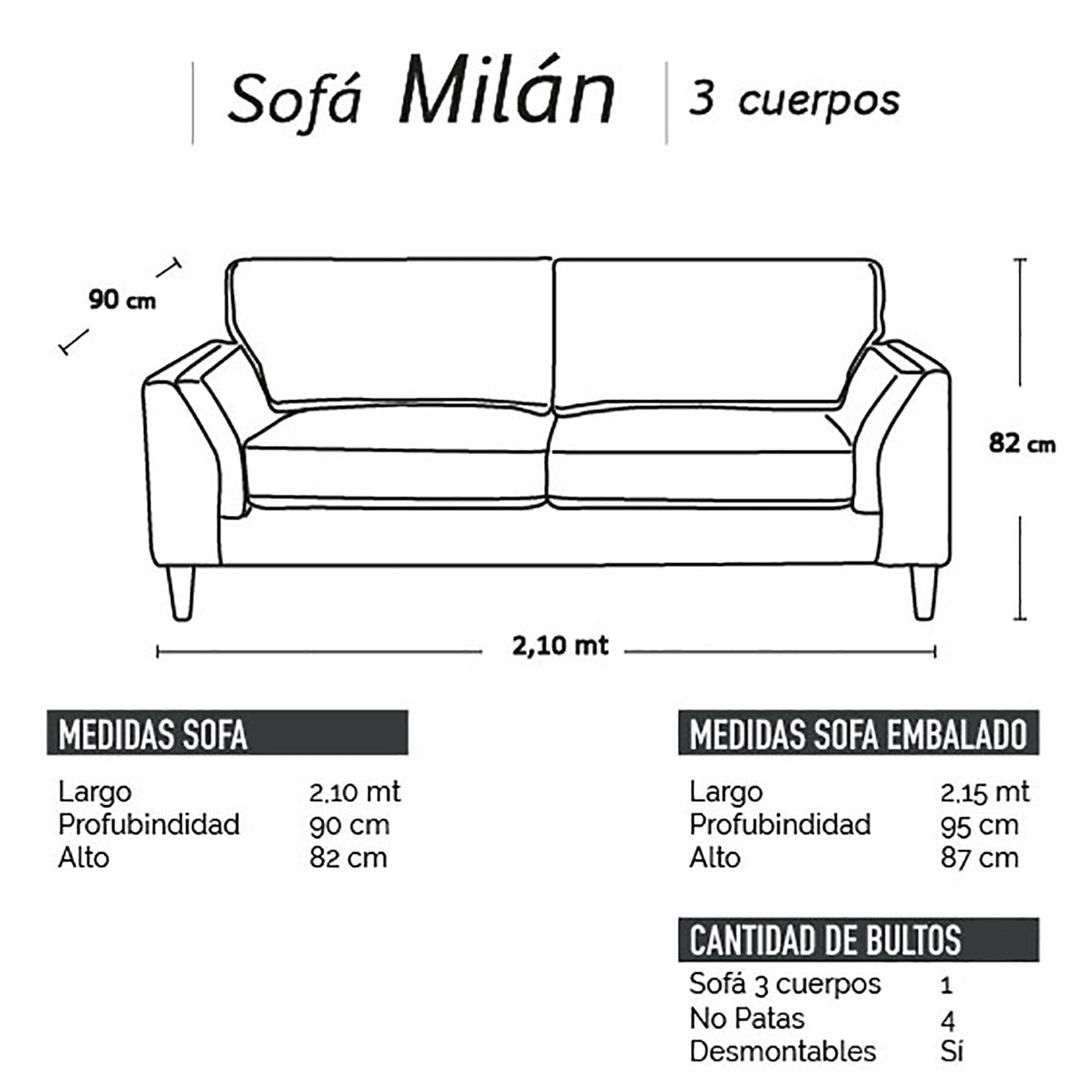 Sofá 3 Cuerpos Milán Cuero 70% Beige Latam Home