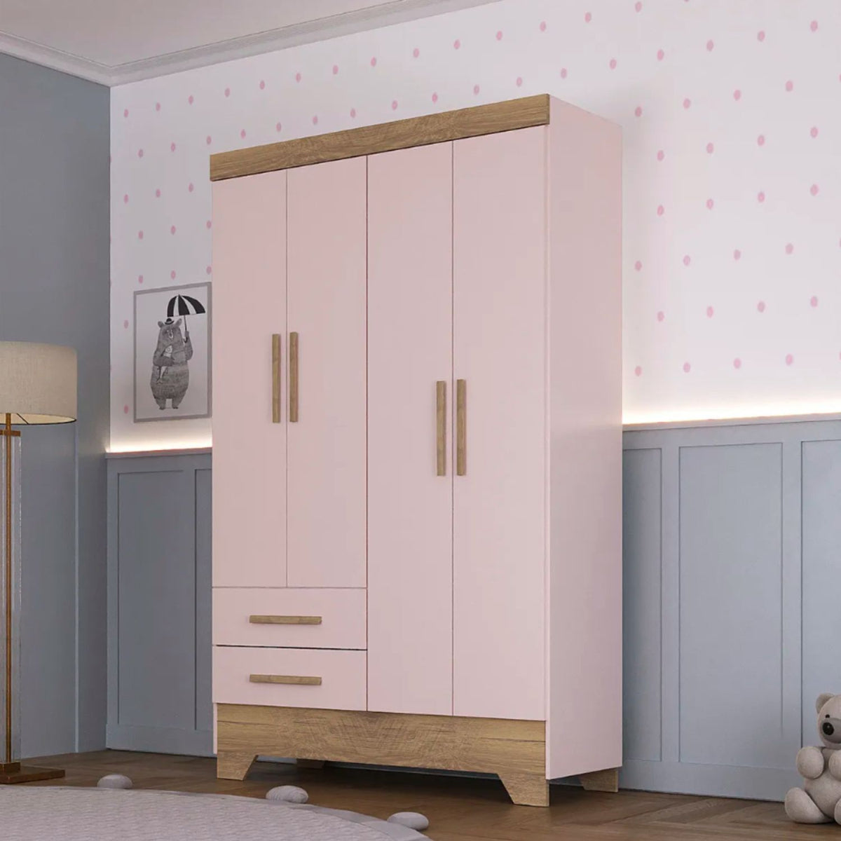 Clóset Bambole 4 Puertas 2 Cajones Rosa Di Poretti
