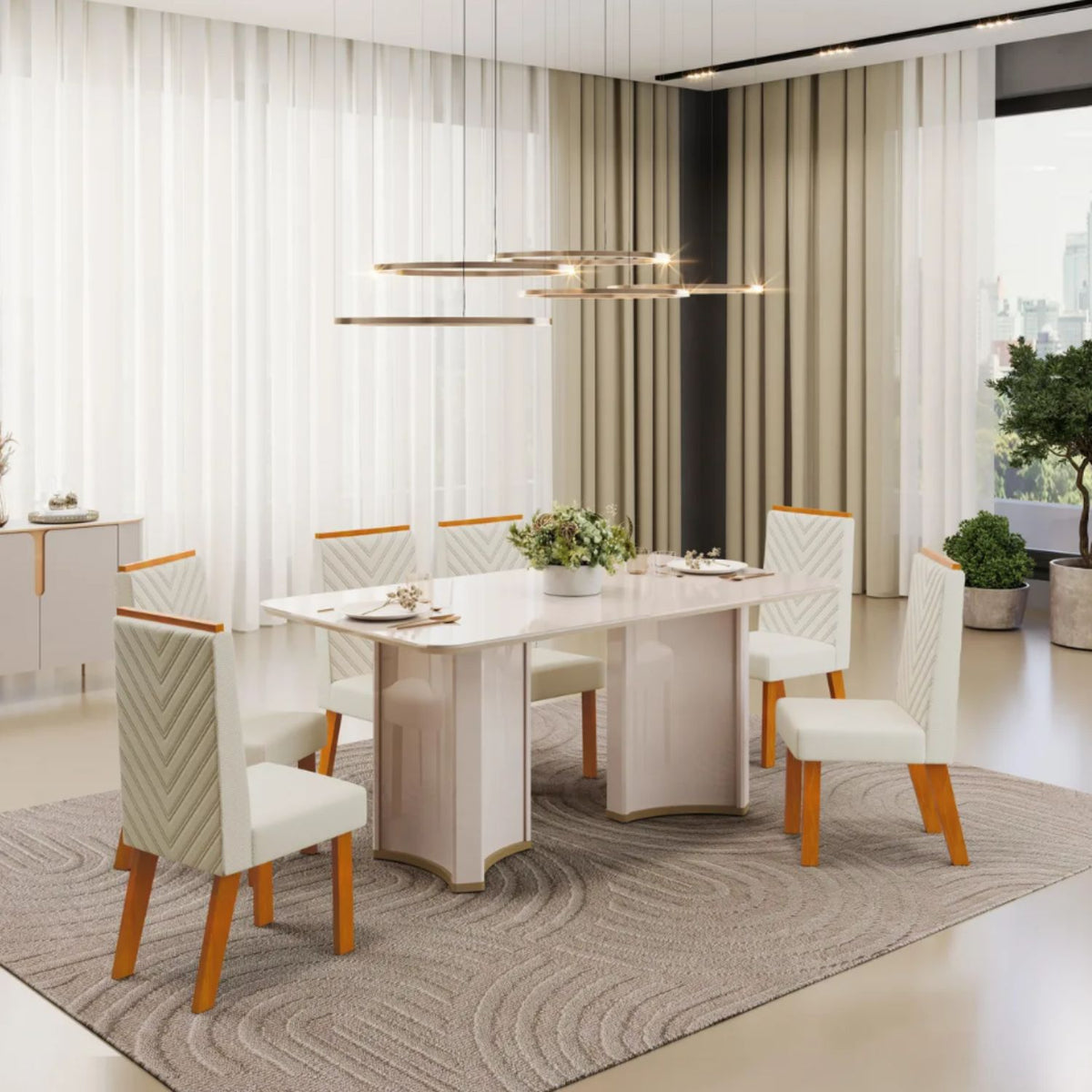 Juego de Comedor Liz 6 Sillas Beige Di Poretti