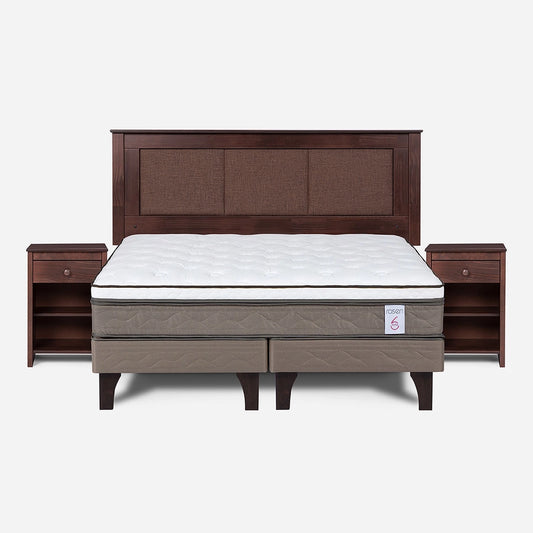 Cama New Style 6 de 2 Plazas + Respaldo Rachel y Velador Ferrara Rosen