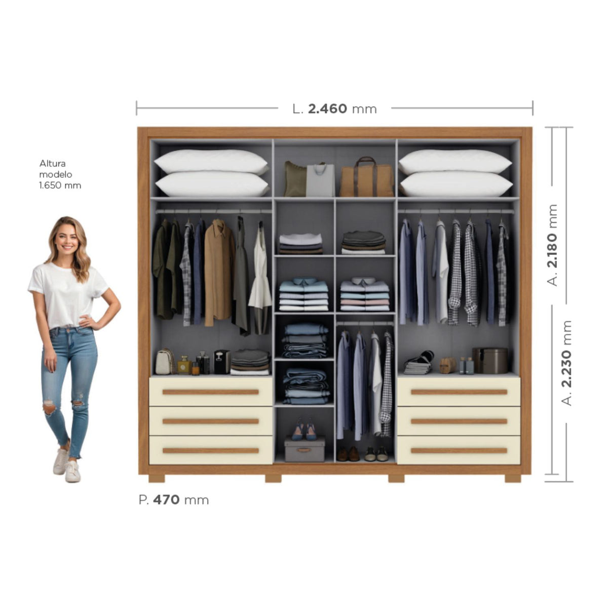 Clóset Venetto 6 Puertas 6 Cajones Negro Di Poretti