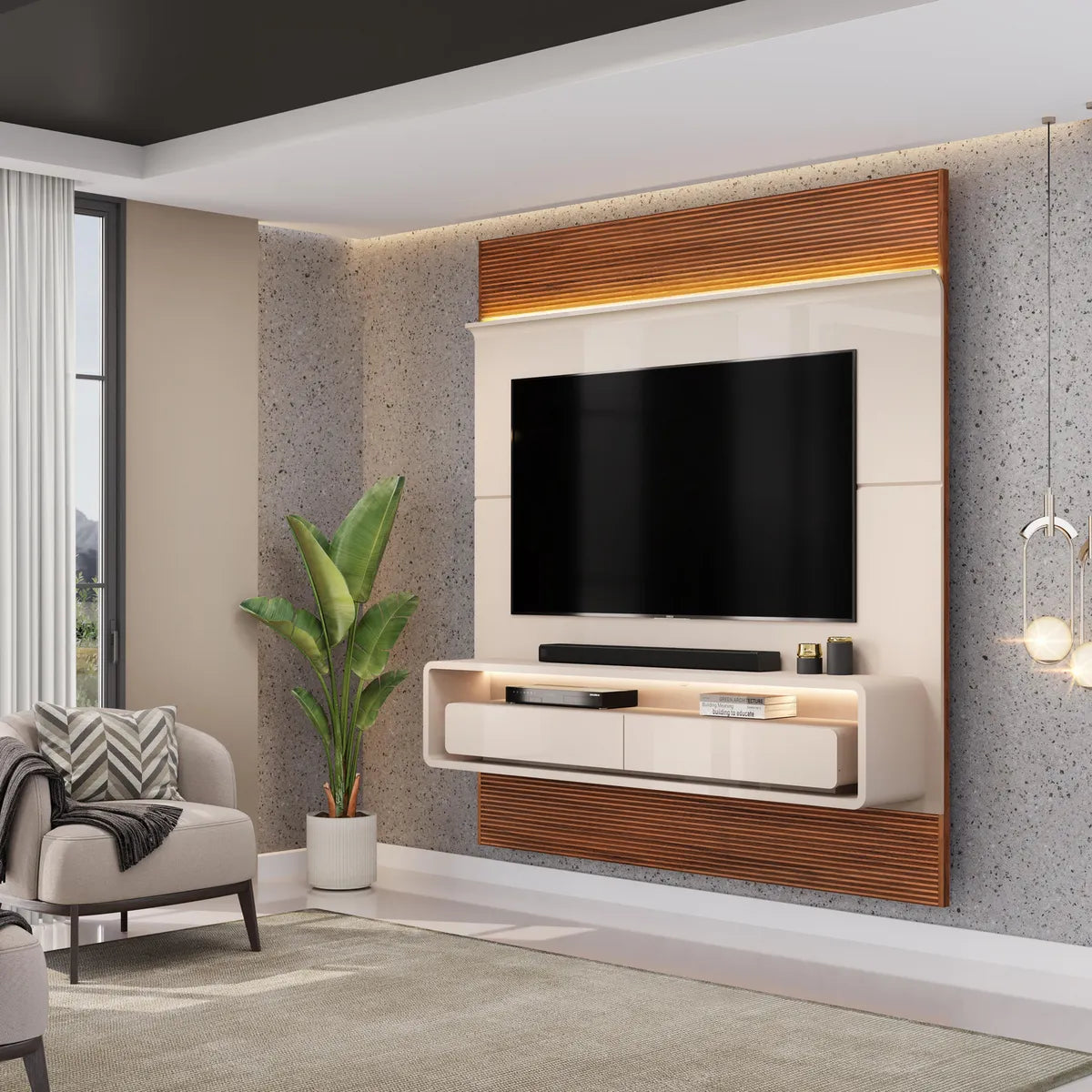 Panel TV 70" Taylor Off White Freijo Altavisión