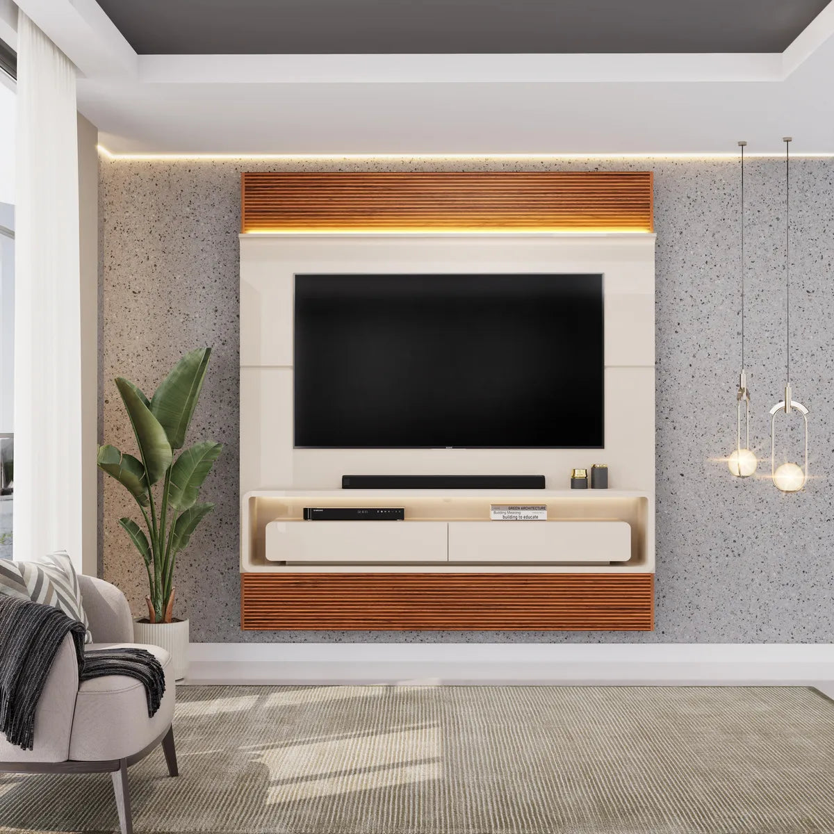 Panel TV 70" Taylor Off White Freijo Altavisión