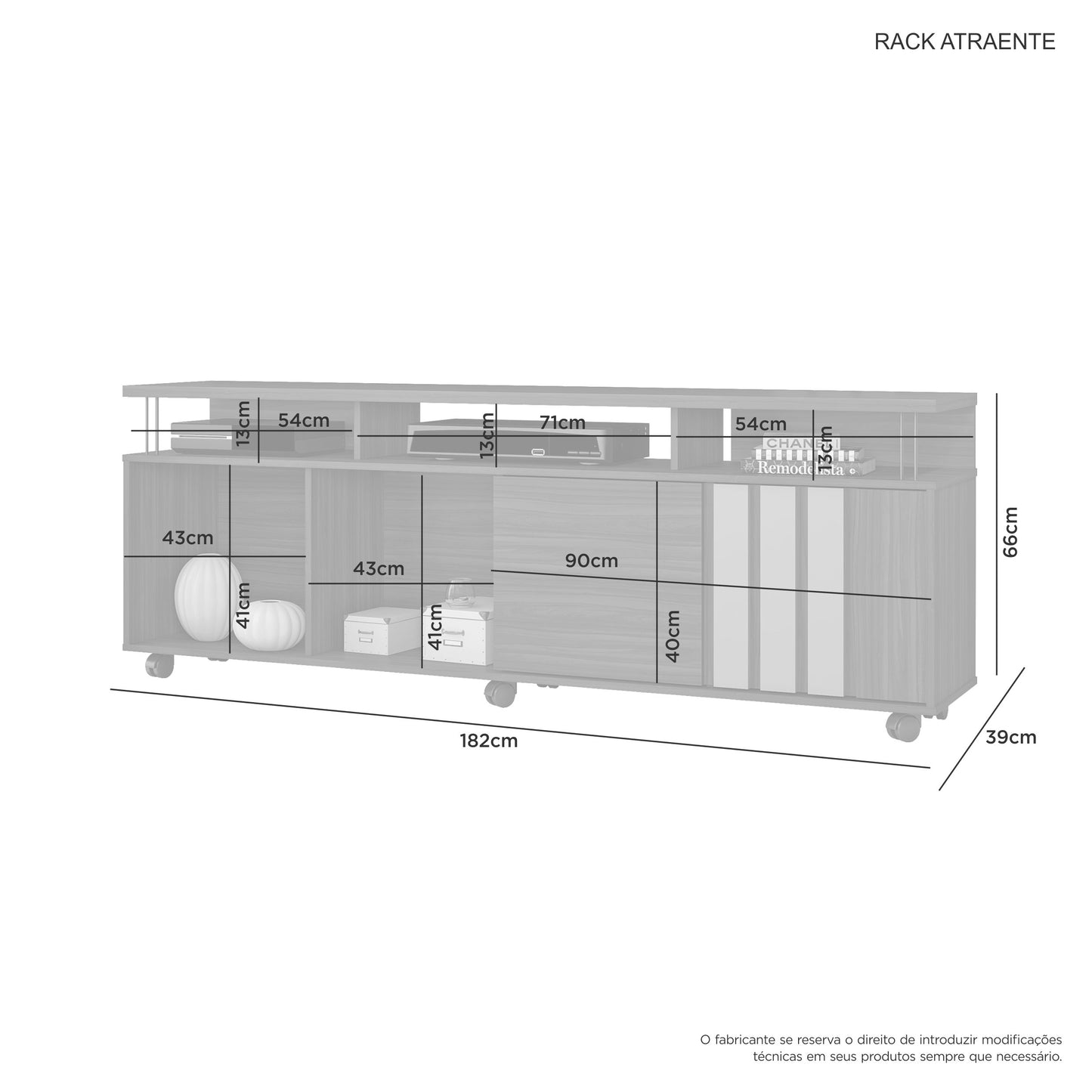 Rack TV 70'' Atraente Gris Di Poretti